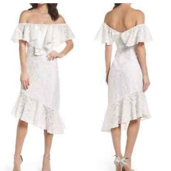C/Meo Collective ivory women's more to give on/off shoulder lace midi dress - Picture 1 of 11